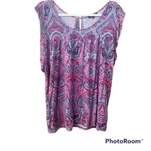 rxb Tank Top XL Paisley Pink & Blue Ruffle Sleeve
